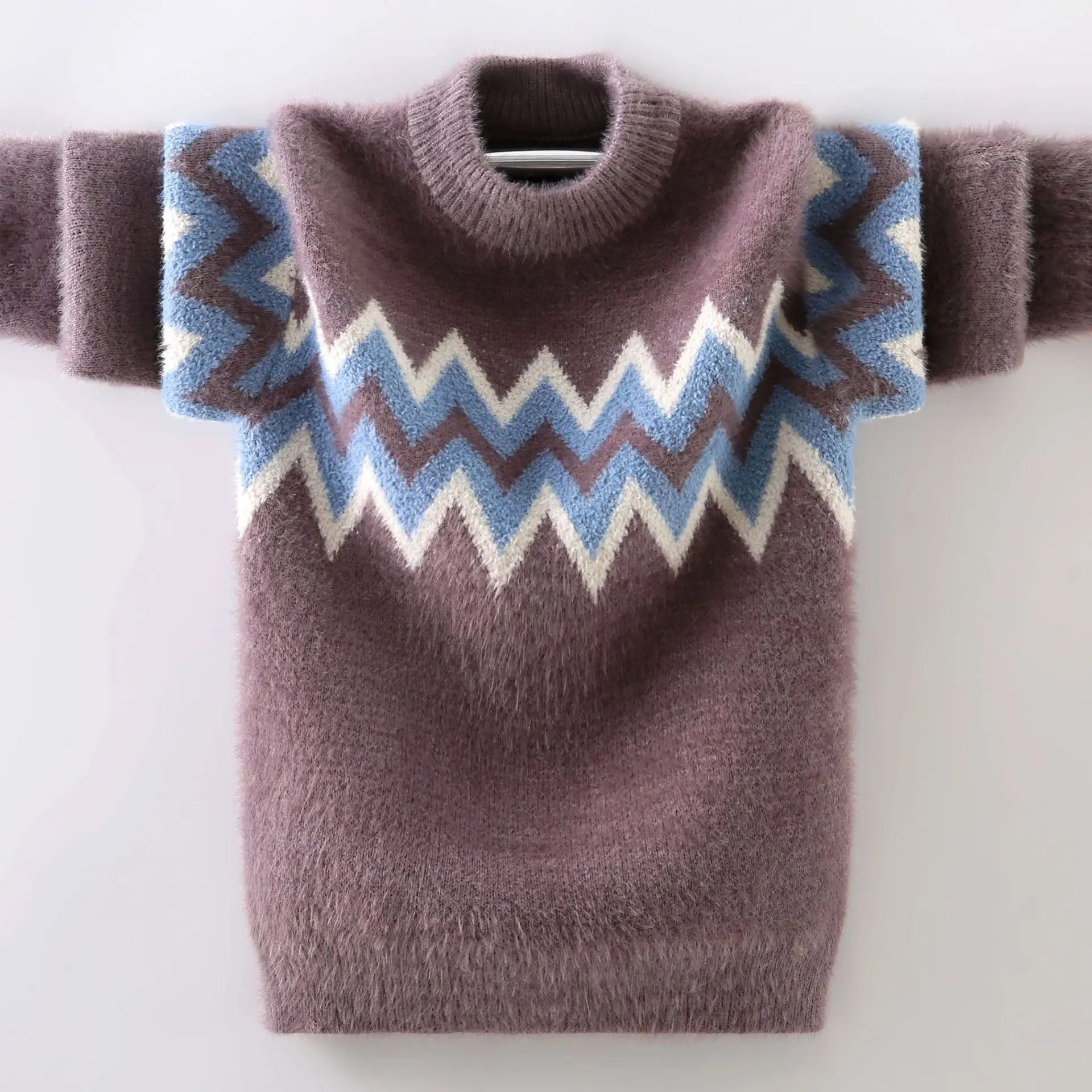 Children's Strpes Knitted Sweaters 2023 New Autumn Winter O-Neck Knitwear Plush Pullover Sweater Thickend Warm for Boy's 4-14T