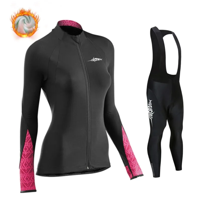 Thermal Fleece Cycling Jersey Suit for Women, Long-Sleeved Racing Clothing, Mountain Bike, Bicycle Wear, Winter, 2023