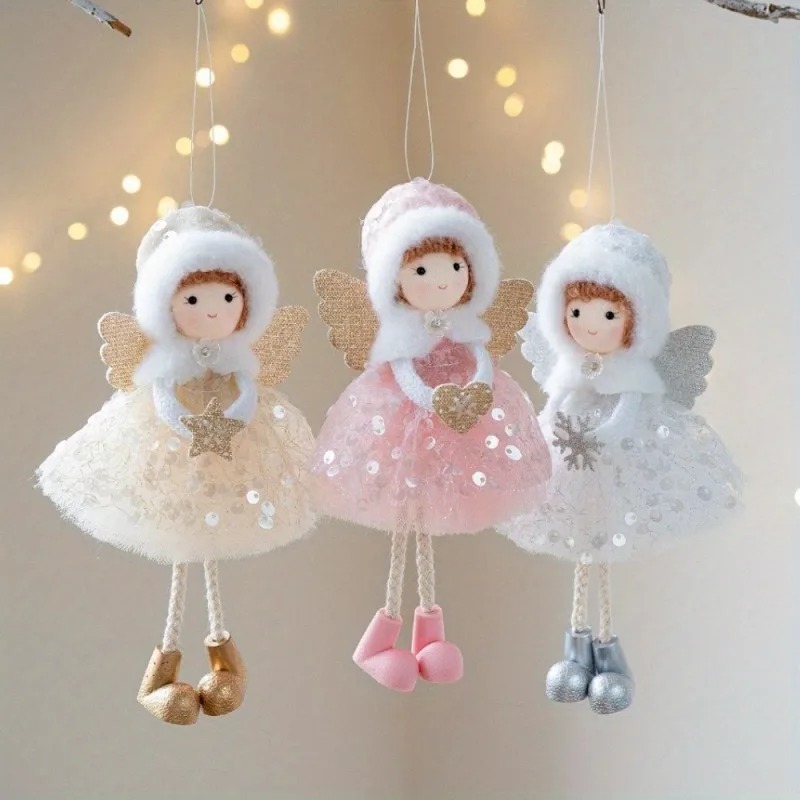 

1pcs Christmas Tulle Angel Ornaments with Furry Hats Elegant Hanging Decorations for Xmas Tree, Home, and Winter Scene
