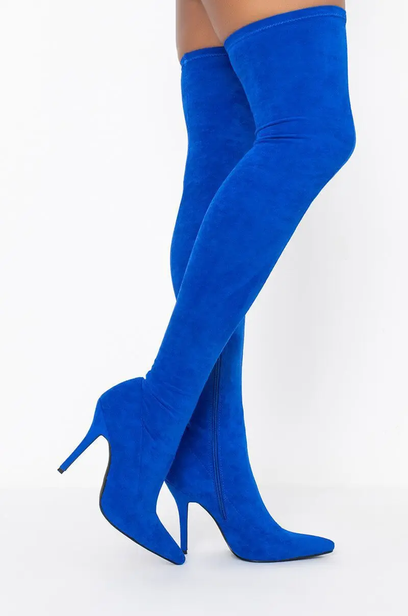 Suede over-the-knee boots sexy night catwalk skinny elastic boots with pointed heels for women