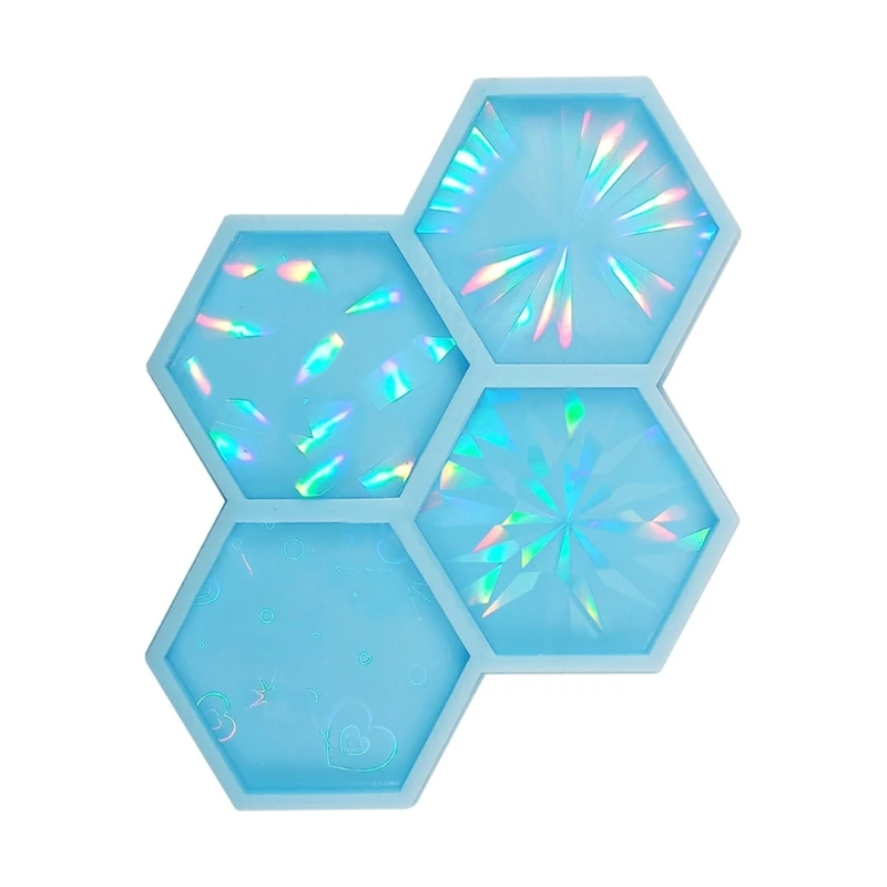 Molde silicona para agarre teléfono, soporte montaje enchufe teléfono hexagonal holográfico resina