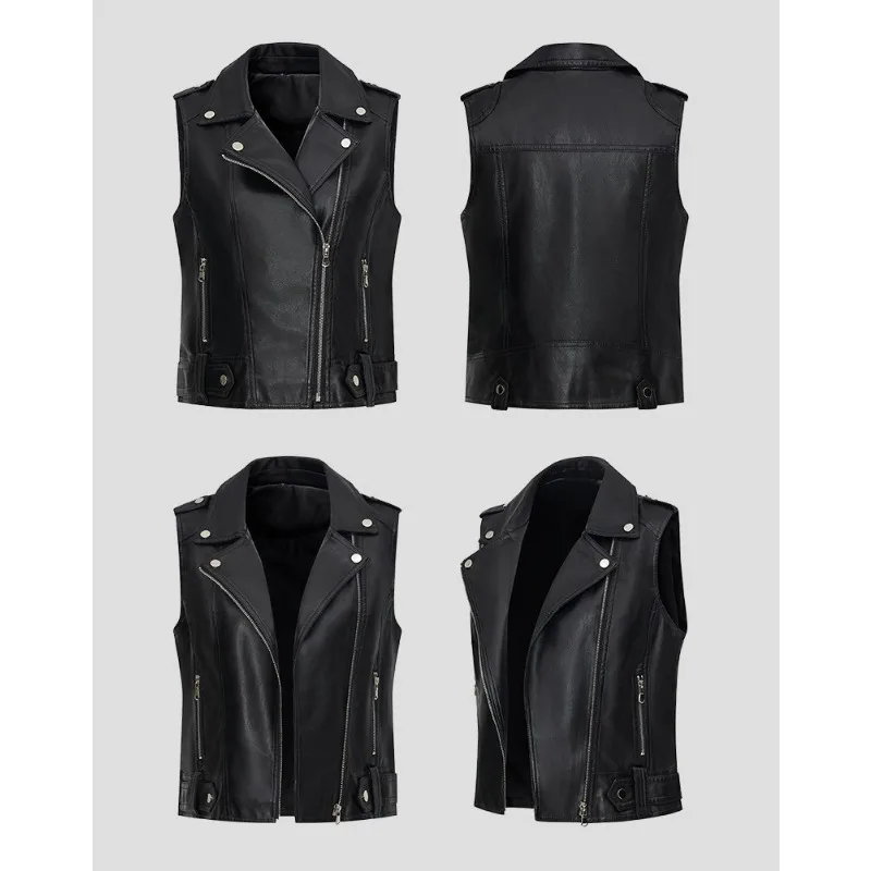 Modny garnitur, skórzana kamizelka z klapami, nowa, uniwersalna damska kurtka skórzana na wiosnę 2026