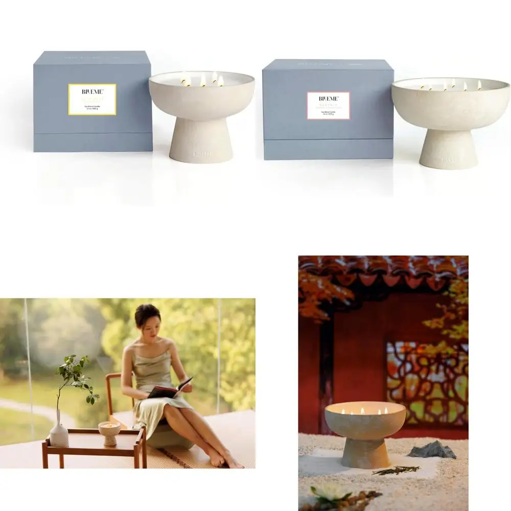 شمعة زيت عطري فاخرة من يوزو والزنجبيل، 5 شمع صويا مسبق يدويًا، فتيل قطني، حاوية سيراميك، علاج عطري طويل حرق