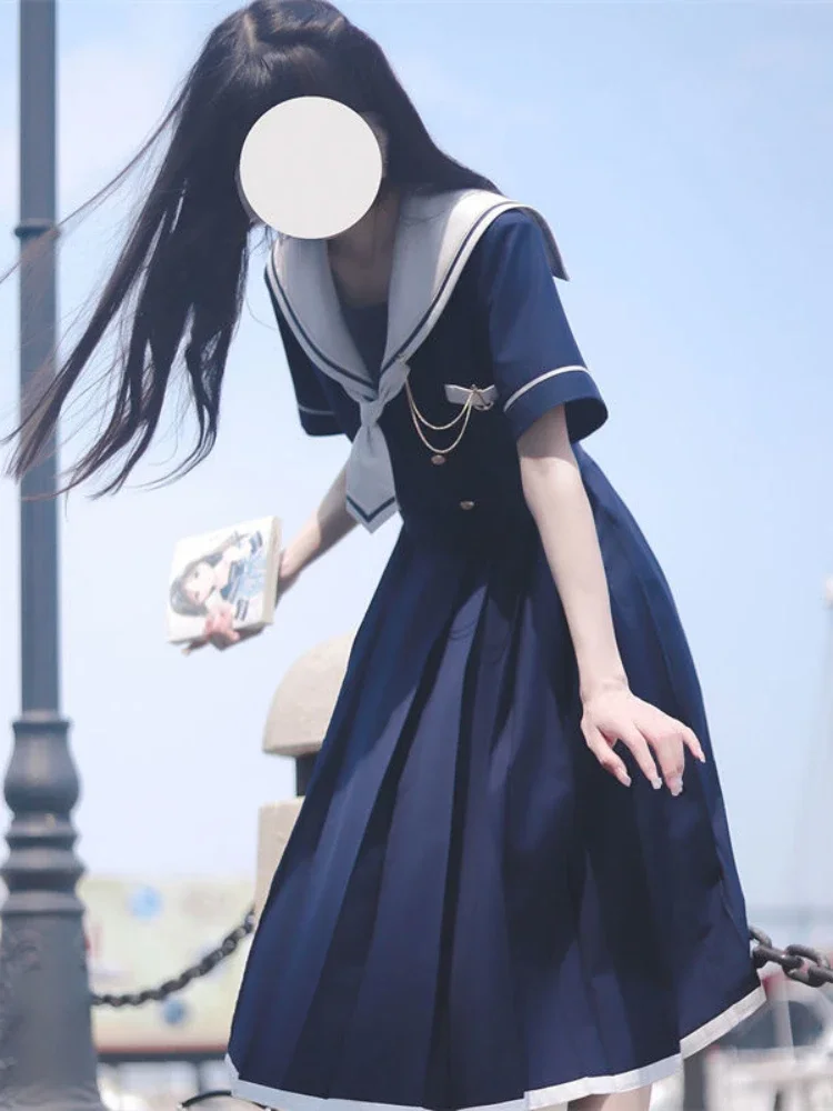 Preppy Sweet Woman Dress Sailor Collar Kawaii Vestidos Female Robe Lolita Dresses Summer Cute Women's JK Kobieta