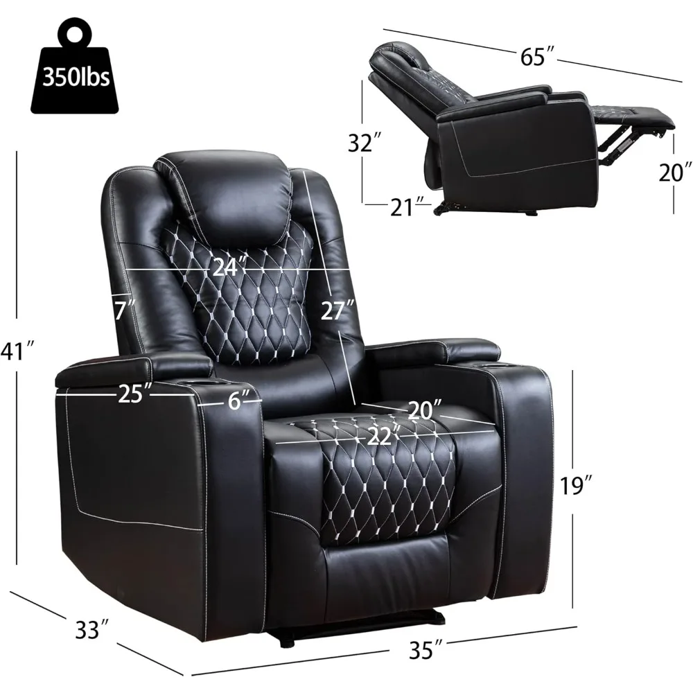 Power Recliner Chair Set of 3, Electric Soft Leather Reclining Home Theater Seating - USB Ports,  Movie & Media Room Chairs