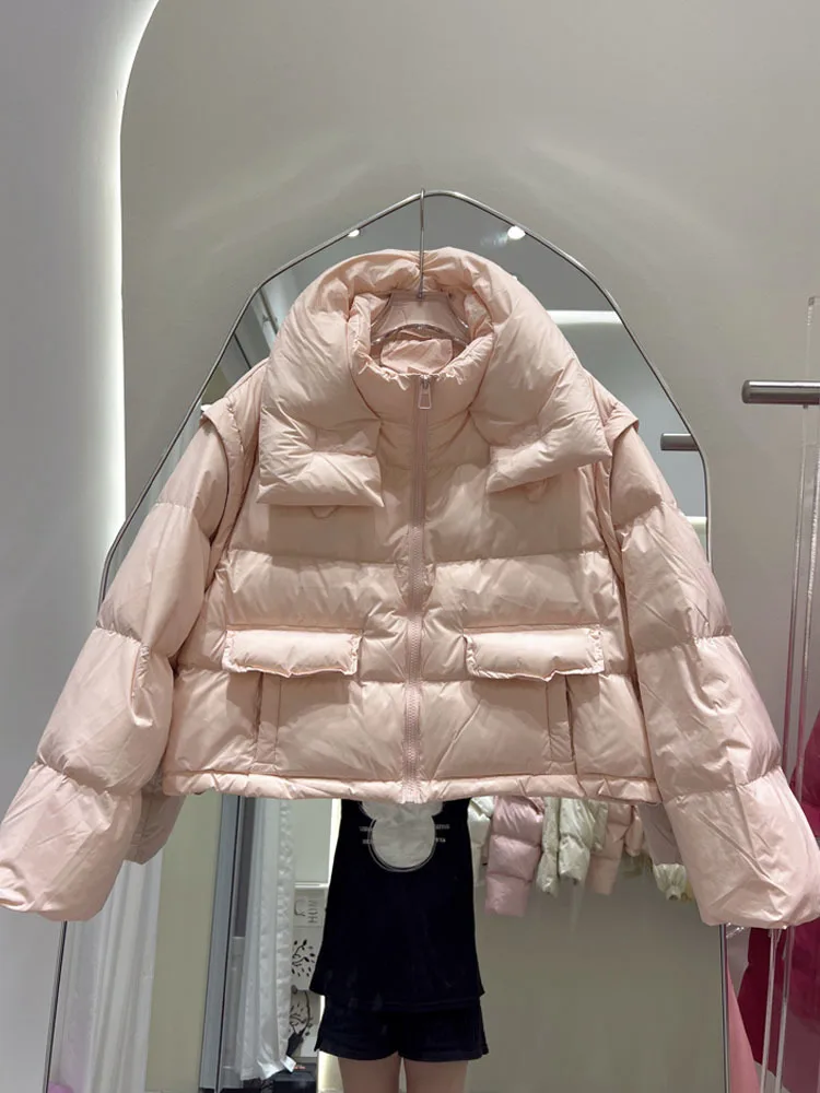 

Winter Waterproof Puffer Feather Coat 2023 Women's White Duck Down Jacket Female Stand Collar Short Bread Parkas