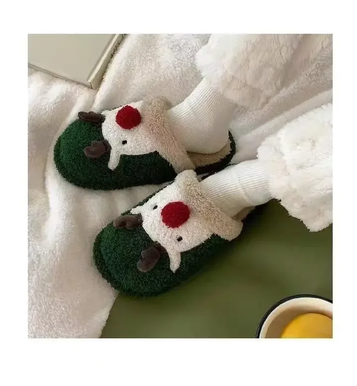Winter-Weihnachts-Hausschuhe für Damen, Herren, weiche, rutschfeste Sandalen für den Innenbereich, warme, flache Plüsch-Slides für Paare, Unisex, niedliche Schuhe für Erwachsene – Detail 9