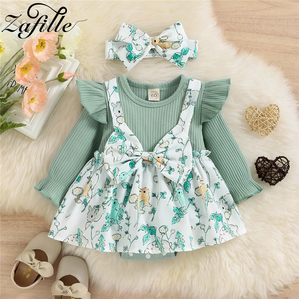 

ZAFILLE Sweet Baby's Rompers Bowknot Flying Sleeve Bodysuit For Newborns Sleepwear Patchwork Kids Girls Clothing Infant Outfits