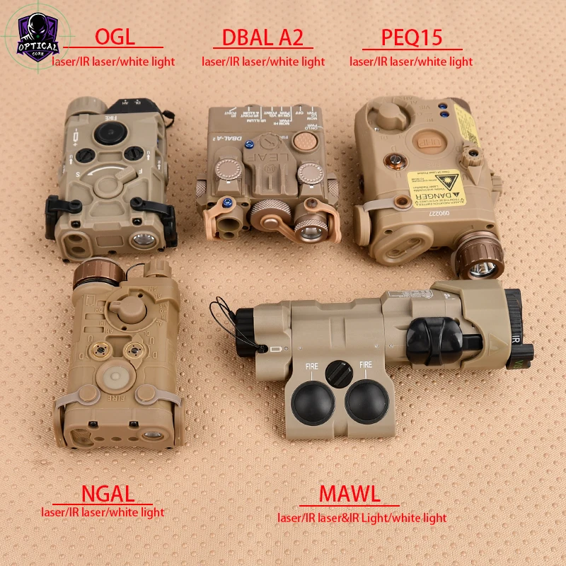 

Tactical PEQ15 NGAL DBAL-A2 OGL MAWL Red Dot Green Blue IR Laser White LED Strobe Light Plastic Version Infrared Hunting Sight