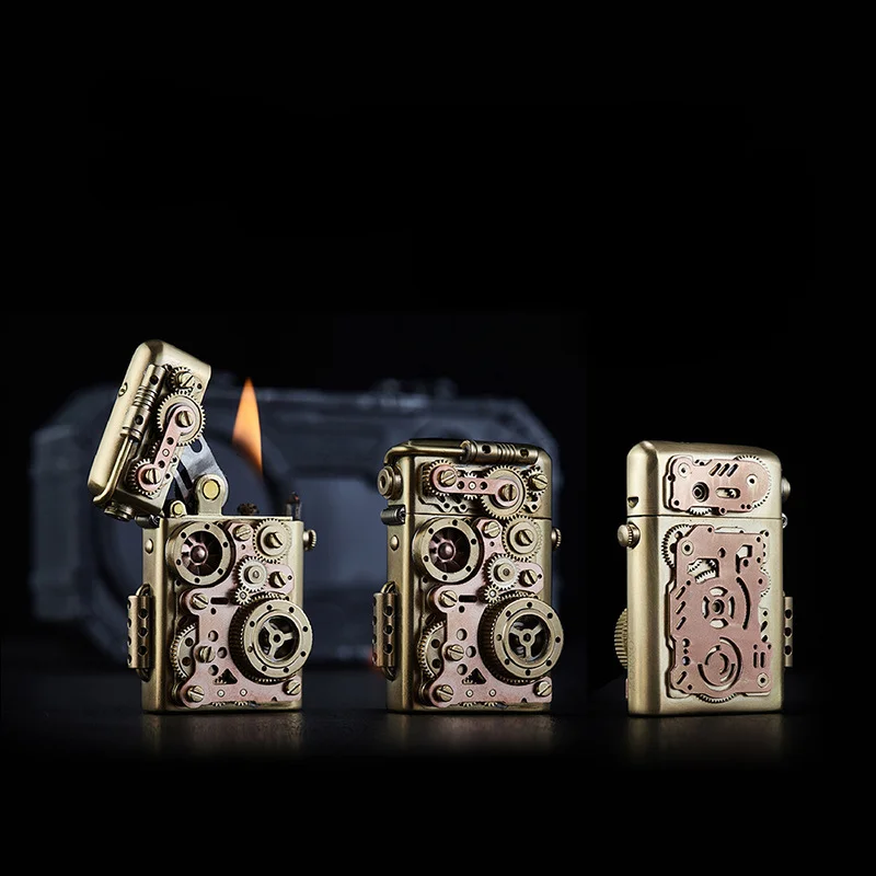 2023 Authentic Shuttle Pure Handmade Brass Kerosene Lighter With Multi-Layer Gear Linkage Kerosene Lighters A High-end Gift