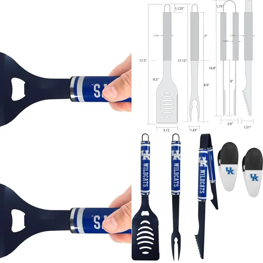 

Kentucky Wildcats 3-Piece BBQ Set with Logo and Chip Clips, Team-Colored Accessories