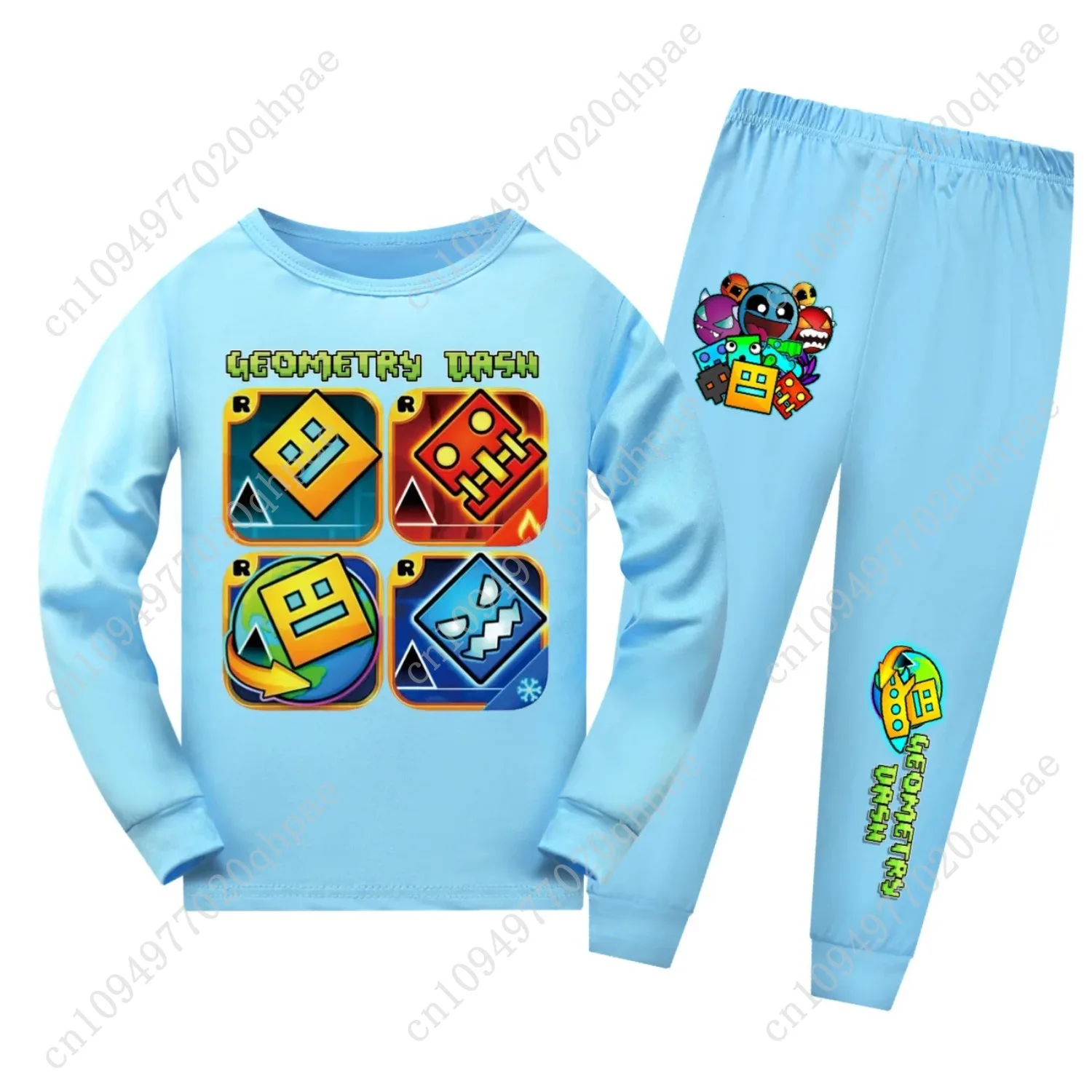 Set di magliette da gioco Geometry Dash Pigiami per bambini Ragazzi Indumenti da notte a maniche lunghe Pigiami per neonate Abbigliamento per la casa Abbigliamento per bambini Miglior regalo