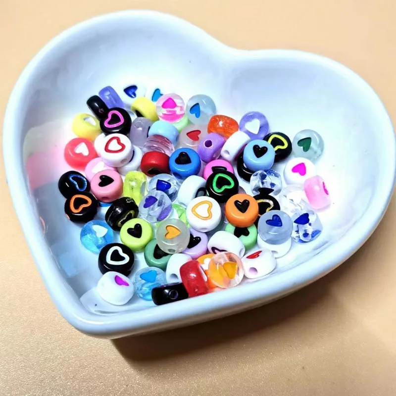 100pcs/Lot Mixed Round Flat Acrylic Heart Beads Cube Loose Spacer Beads For DIY Jewelry Making