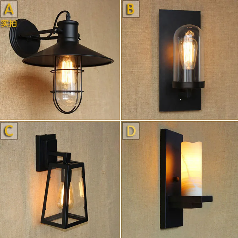 

Antique Matte Black Lantern Outdoor Wall lamp Sconce AC 90-260v metal Vintage Industrial Loft Edison bulb Lighting fixtures