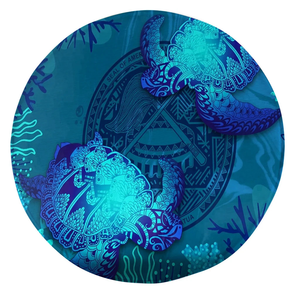 

HX Fashion Flannel Round Mats Polynesia Blue Turtle Tattoo Pattern Carpets for Living Room Area Rugs for Bedroom Floor Mat