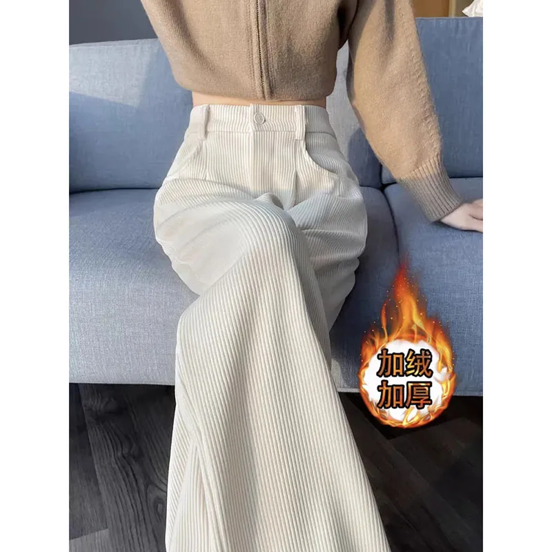 

Новые женские кашемировые широкие брюки, женские осенне-зимние новые вельветовые брюки с высокой талией, удобные свободные универсальные прямые брюки