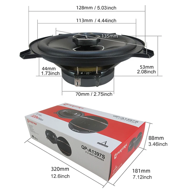 2개 5인치(2X 320W) 640W 3방향 자동차 HiFi 동축 스피커(먼지 커버 및 오디오 케이블 포함), 도어 스테레오 풀 레인지 스피커