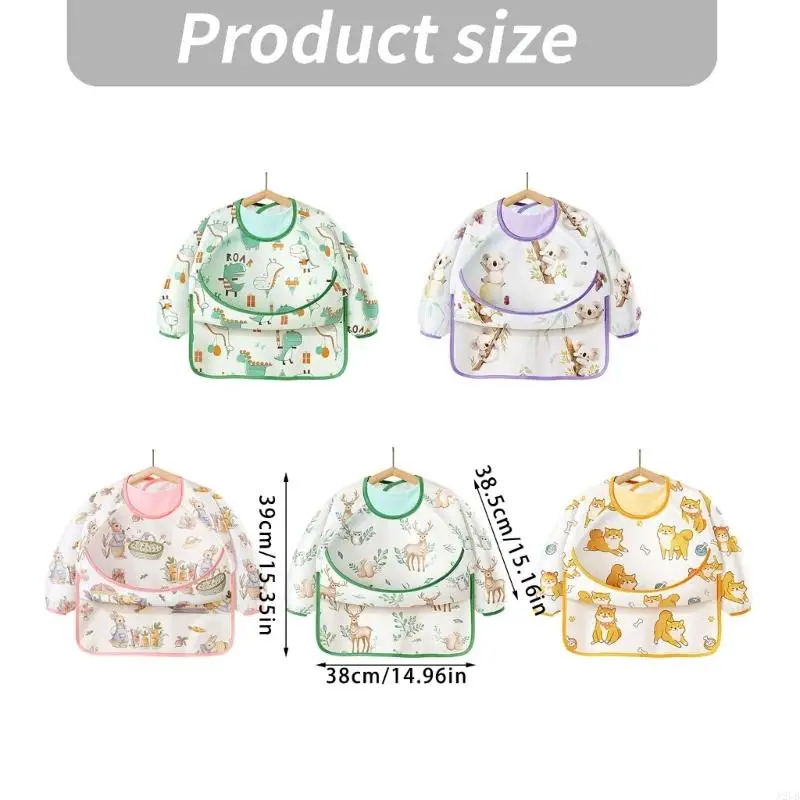 Baby Weaning Bib Waterproof Long Sleeve Mess Proof Bib Infant Coverall Bib Feeding Apron Bib for Toddlers 1-3 Years A2UB
