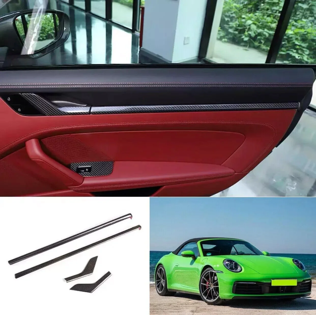 

2019-2023 For Porsche 911 992 Dry Carbon Inner Door Panel Trim Cover Strip Interior Decor Carbon Interior 4PCS