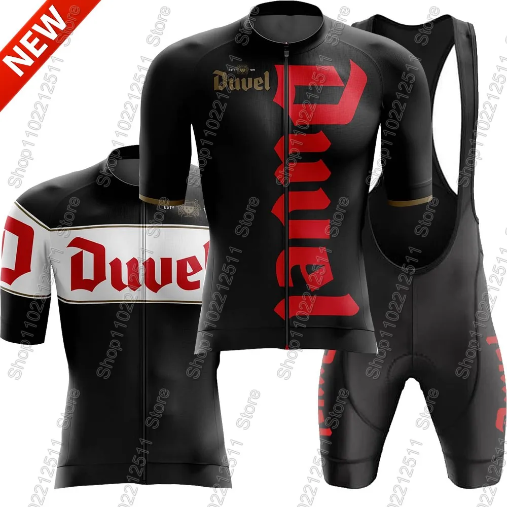 Image of Duvel Radtrikot 2026 Set Retro Belgien Radfahren Schwarze Kleidung Belgien Bier Rennrad-Anzug Trägerhose Maillot MTB Ropa