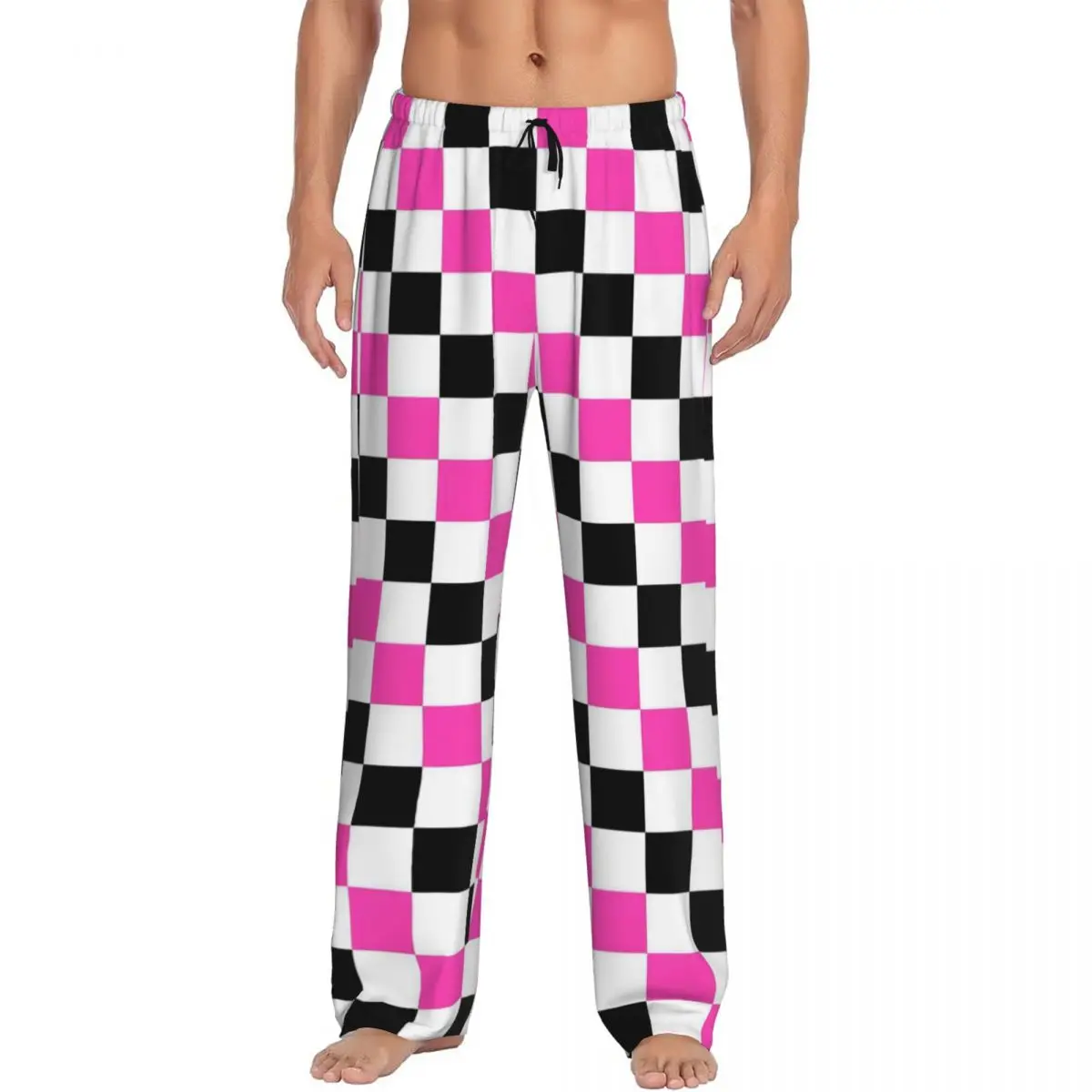 Custom Checker Pajama Pants Sleepwear Men's Elastic Waistband Pink And Black Sleep Lounge Bottoms with Pockets