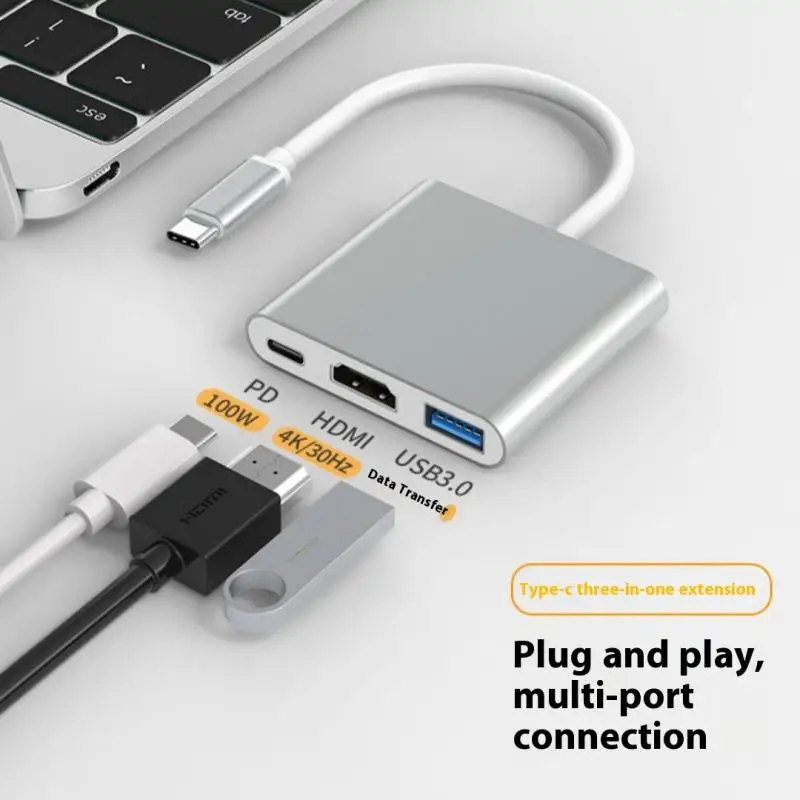 محول متعدد الوظائف 3 في 1 من النوع C إلى HDMI 4K مع محور USB 3.0 ومحول تمديد OTG وقارئ البطاقات ومحطة شحن PD #4