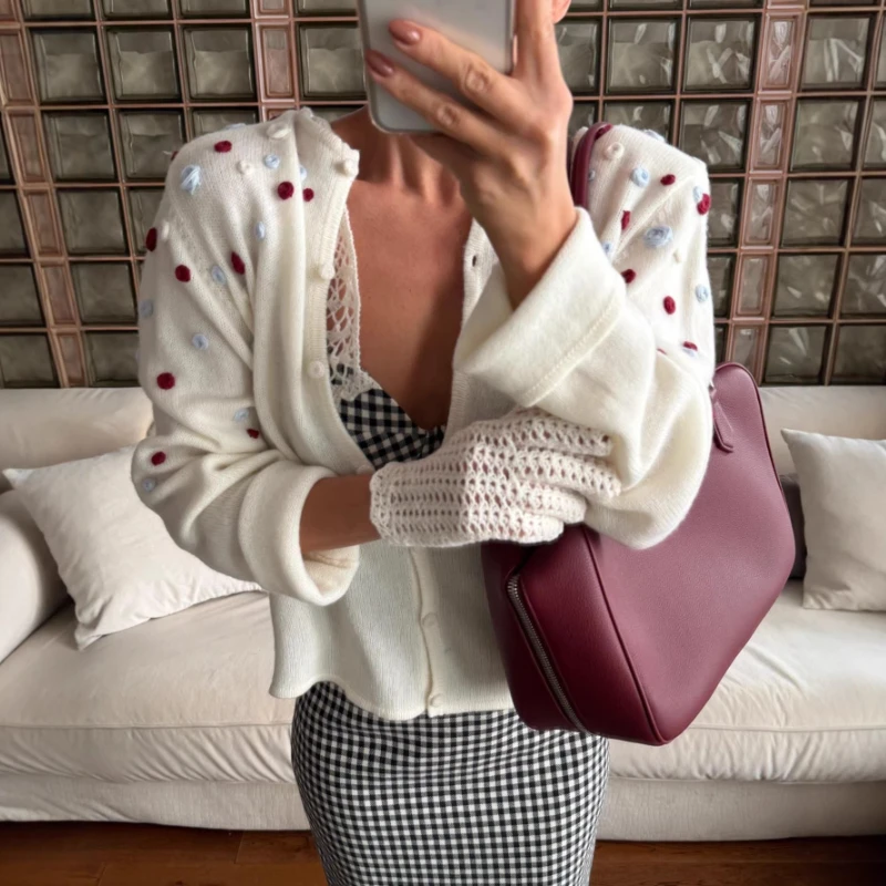 

Tsiisd Knitwear Flowers Cardigan Coat For Women Casual Patchwork Commuting Fashion Elegant Sweater Female Cardigan New Spring