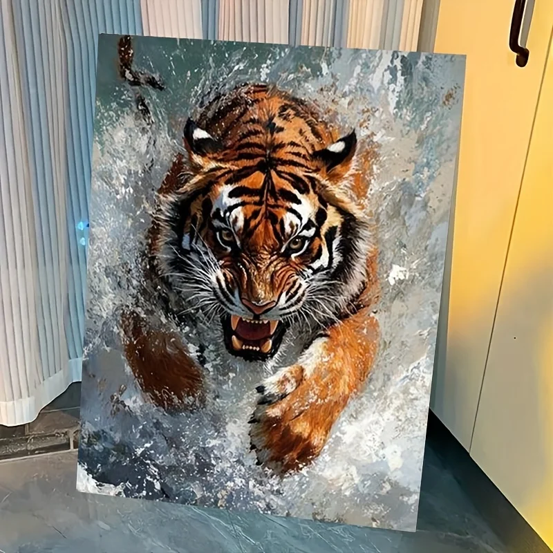 

1pc frameless (Professional Art Use) 1 Set "The Roaring Tiger in Water" Digital Oil Painting Kit Art Gift, Paint by Numbers (req