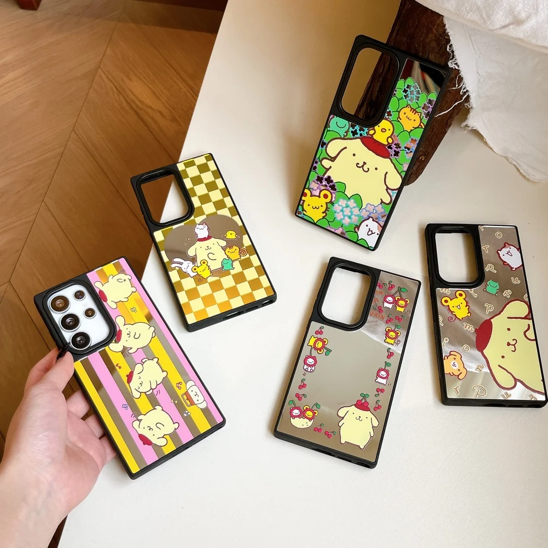 

Cartoon Pom Pom Purin Makeup UP Mirror Phone Case For Samsung Galaxy S23 Plus S25 S24 S23 Ultra Mirror Shockproof Back Cover