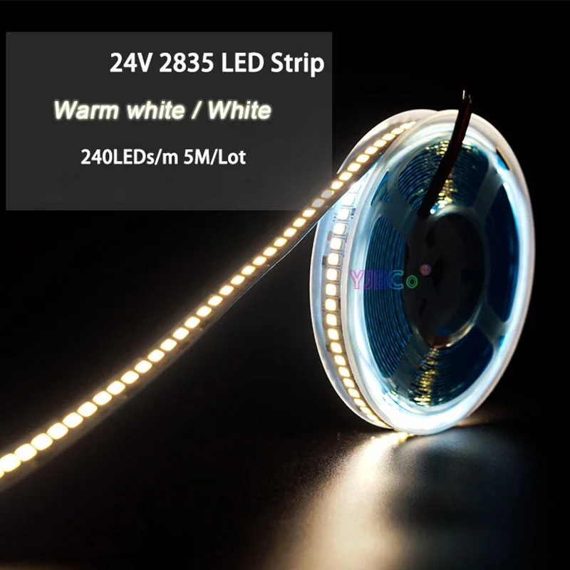 

24V 5M 240Leds/m Warm White/White LED Strip SMD 2835 single color Flexible lights tape High brightness Nowaterproof White PCB