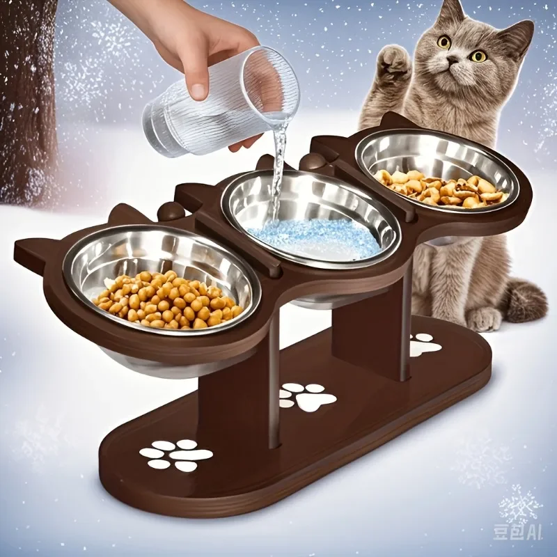 Elevated Cat Feeder,Stainless Steel Pet Food Bowls,Easy Assembly & Portable, Detachable for Cleaning,Essential for Multiple Cats