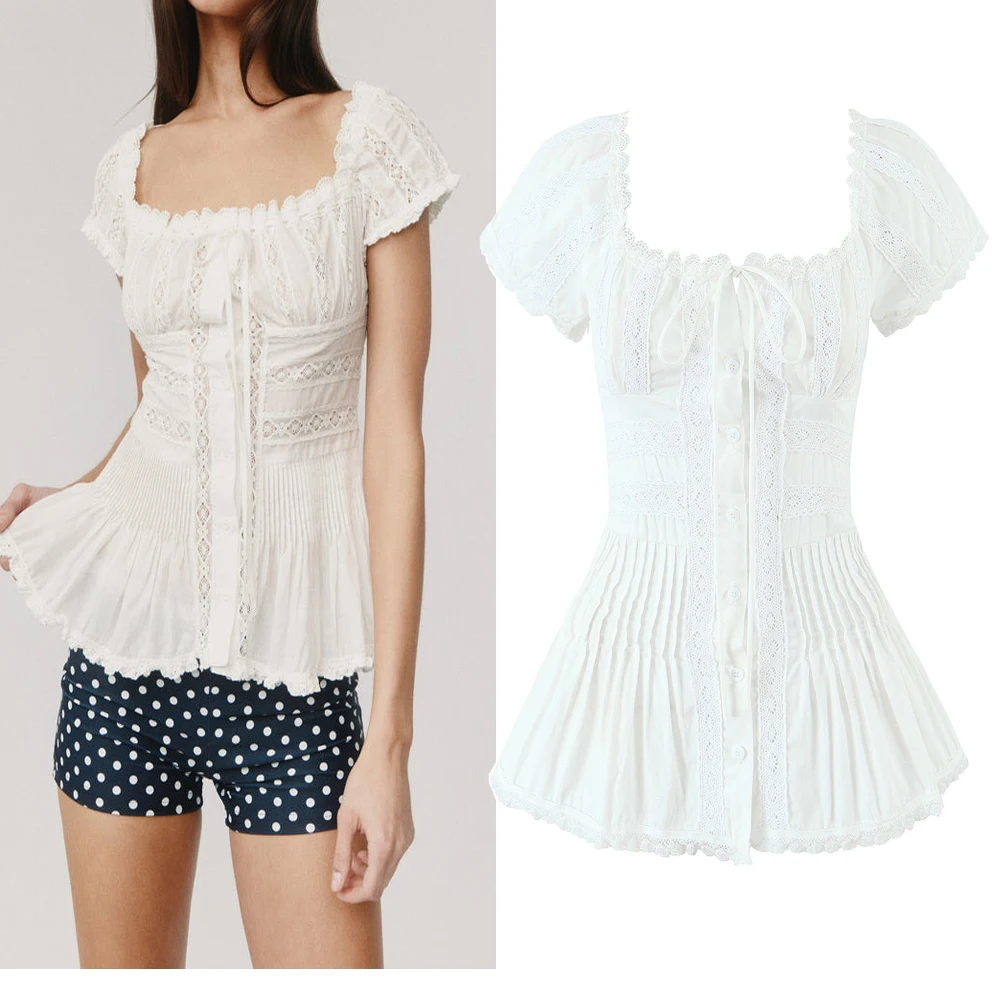 

Faionable Heavy-Lace Trim Top for Women Versatile H9 ort Sve Casual Sle Spring Collection Other Material