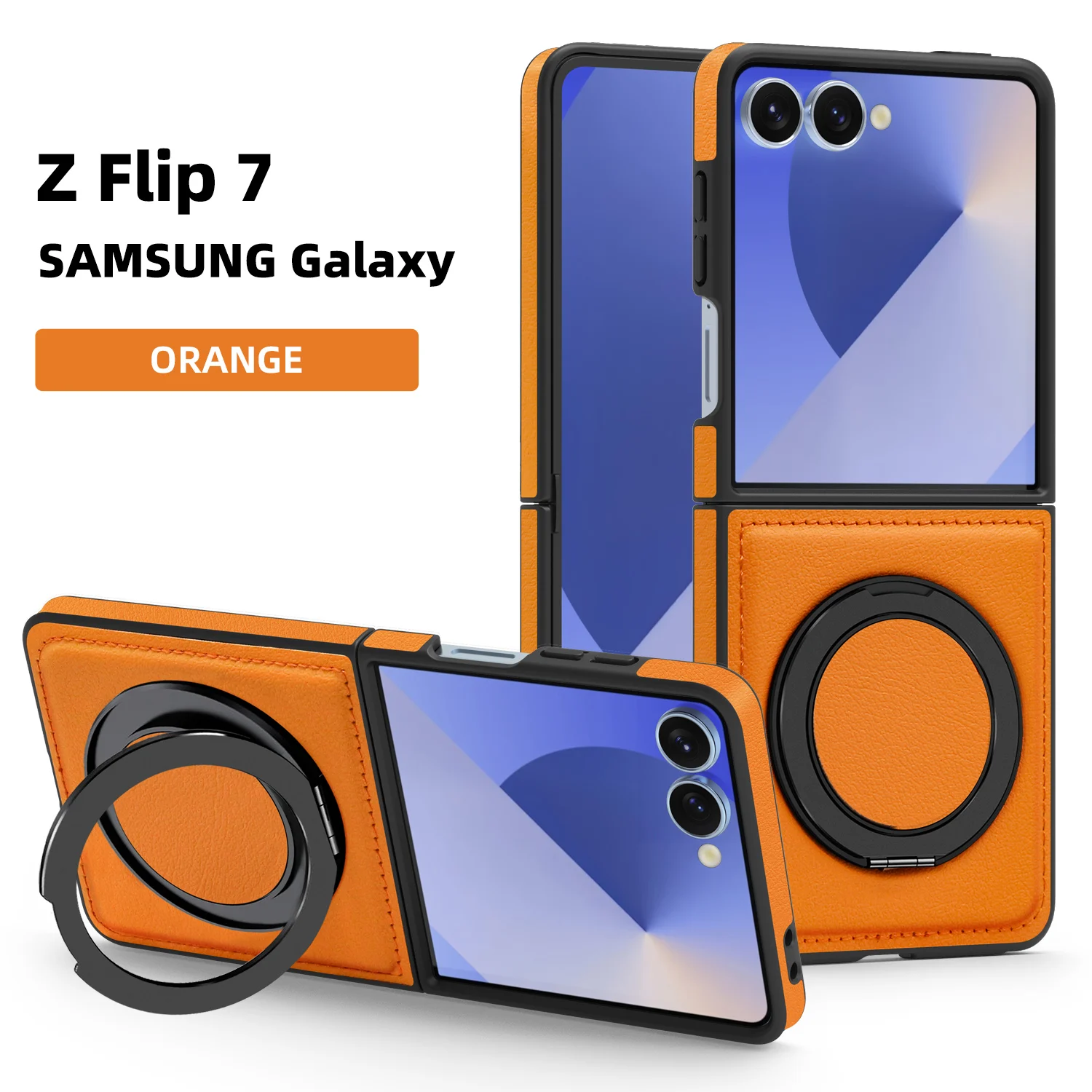 

For Samsung Galaxy Z Flip 7 6 5 4 3 FE 360 Rotating magnetic ring holder wireless charging phone case leather protective cover