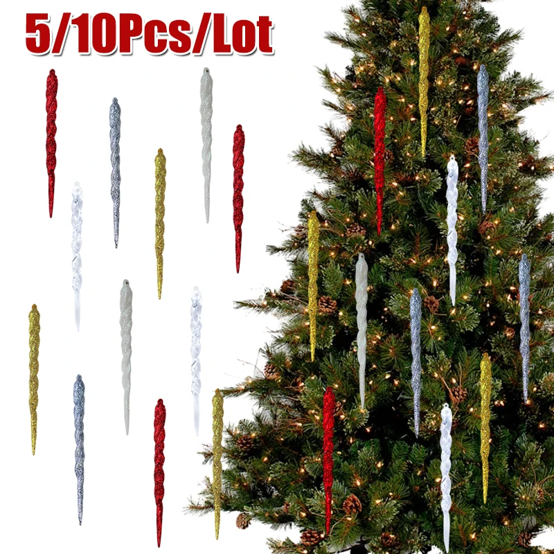 5/10Pcs Christmas Icicle Hanging Ornaments Xmas Tree Pendant Fake Icicle Decor For Home Christmas Party Decorations Navidad 2024