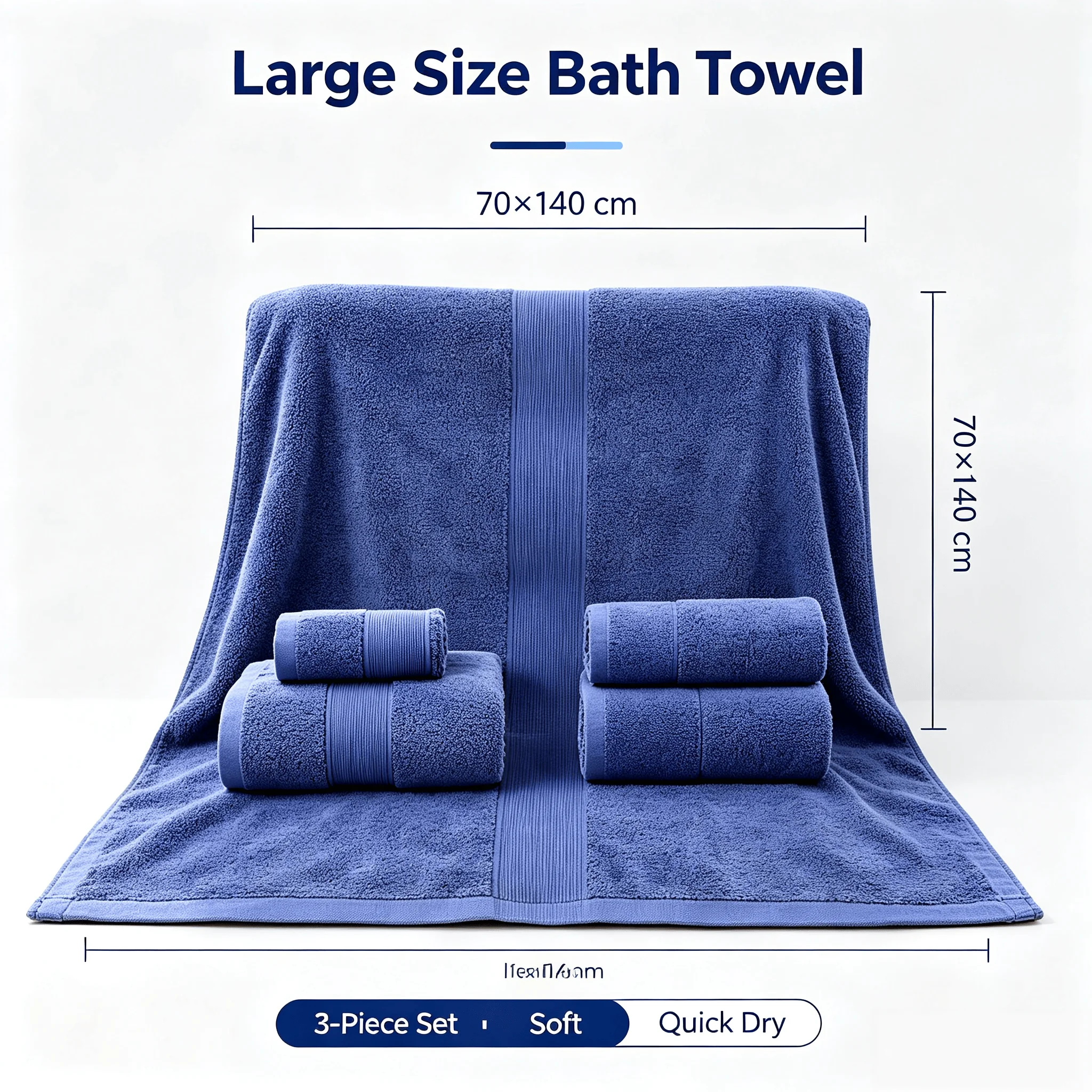Ultra‑Fluffy 800GSM Egyptian Cotton Bath Towel 3Pcs Set Quick Dry Absorbent Large Shower Towel for Bathroom Daily Use