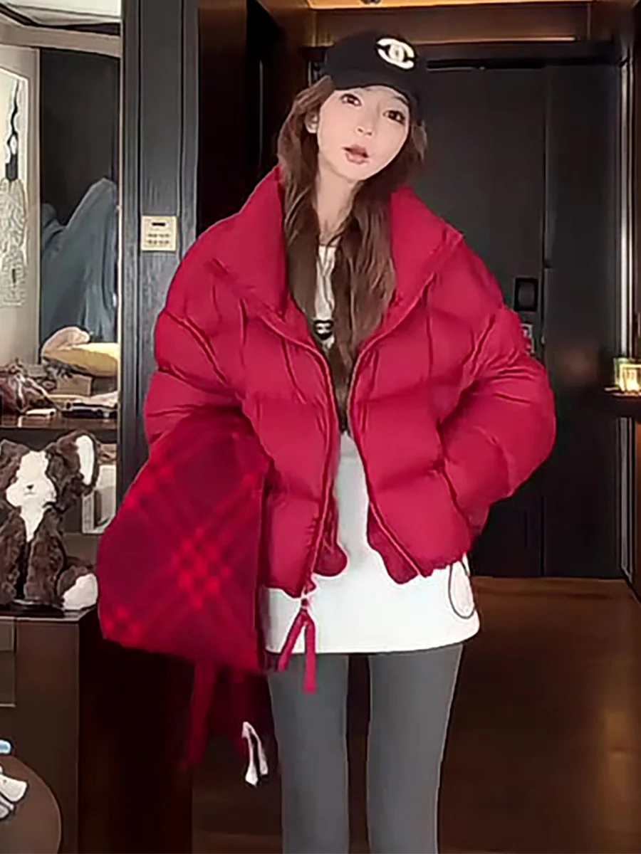 90% blanco Du down Puffer Jaet Stand Collar ort Bread Sle mujer invierno Thi Warm ey Casual Faion abrigo