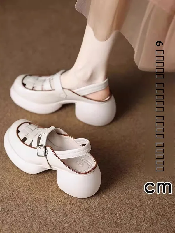 

Кожаные сандалии Fairy Sle для женщин: новые летние повседневные гладиаторы на высоком каблуке с низким вырезом, молодежная обувь на каждый день