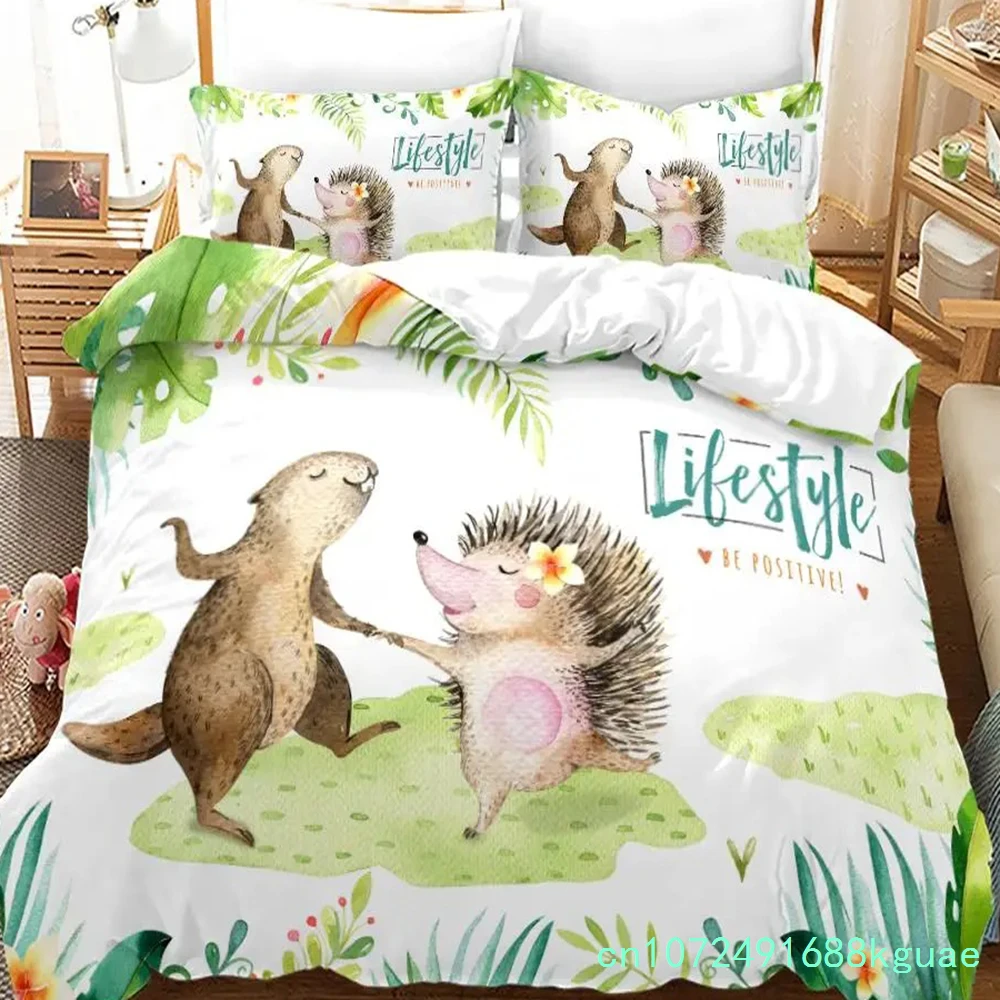 Lovely Animal Hedgehog Bedding Set 3D Print Comfortable Queen King Single Duvet Cover Set Home Textile Decoration Scenery