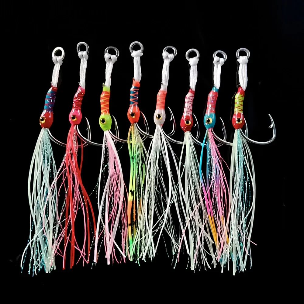 4pcs/bag Available Luminous Bionic Metal Jig Single Hook 3D Eyes Small Fish Fluorescent Tinsel Lure Saltwater Fish Sea Fishing
