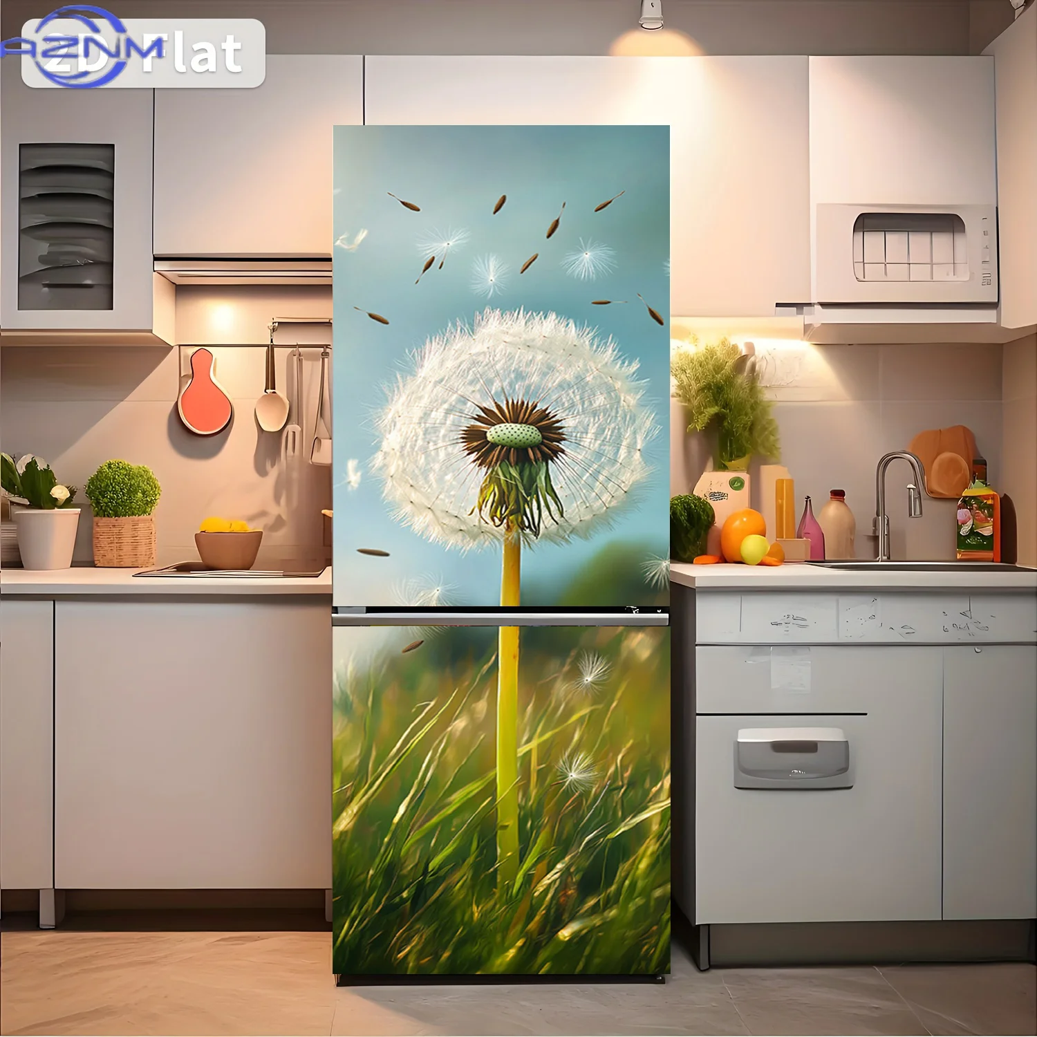 1pc  Dandelion Scattering Refrigerator Sticker | Self-Adhesive Wall Decal For Cabinets And Wardrobes, Modern Kitchen Home Deco