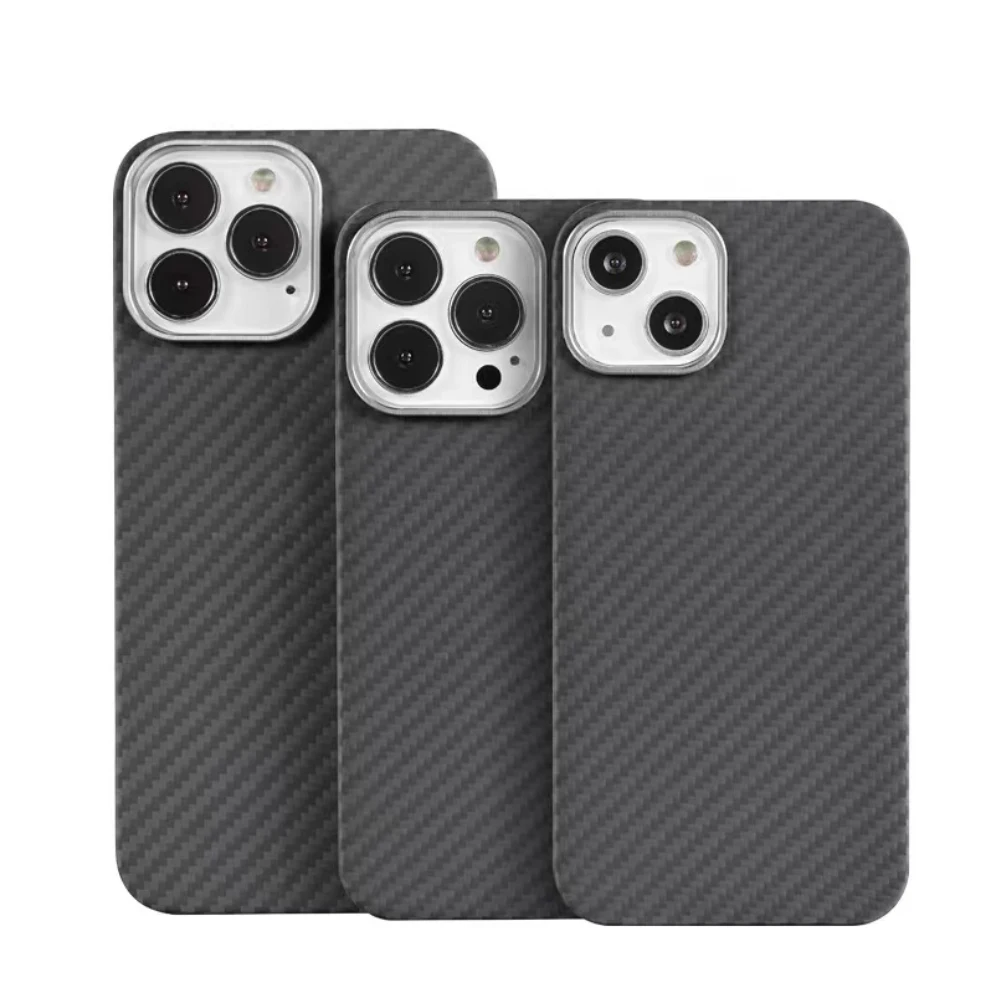 Real Carbon Fiber Case for iPhone 14 15 Pro Max Aramid Fiber Cover for iPhone 12 Pro 12 Mini 13 Thin with Metal Ring