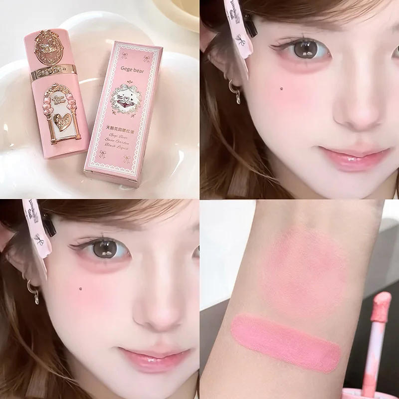 Gege Bear Strawberry Pink Liquid Blush Korean Makeup Matte Nude Apricot Tint Rouge Erhellen Sie das Gesicht Rubores Rouge Cute Makeup