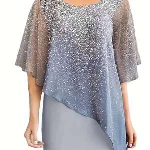 نسائي غير منتظم شيفون فستان ماكسي أنيق فستان سهرة أزرق رمادي أومبري طباعة مقاس كبير العروس الصيف أفضل 12 فستان مبيعات لجدة العروس - رقم 11