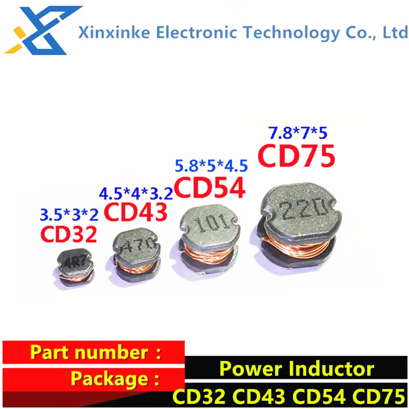 20PCS CD32 CD43 CD54 CD75  SMD Inductance 1UH ~ 1000UH Power Inductor 2.2/3.3/4.7/6.8/10/15/22/47/100/150/220/330/470UH