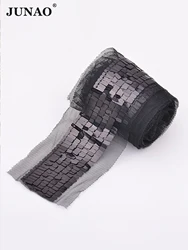 JUNAO 1 Yard 35mm Gitter colore nero cucito PVC paillettes nastro pizzo decorazione Paillette tessuto per Scrapbook artigianato