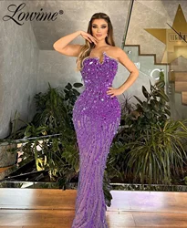 Purple Aso Ebi Arabic Mermaid Prom Dress Sequined Evening Dresses Party Second Reception Birthday Engagement Gowns Customized