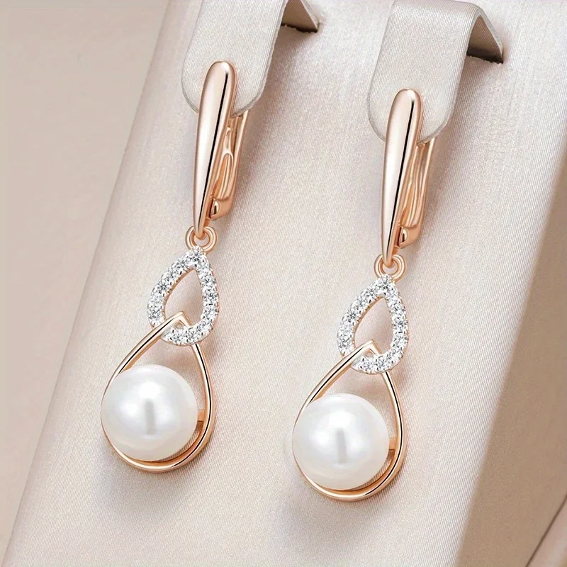 Luxuriöse, elegante, synthetische Zirkon-Imitationsperlen, hohle Anhänger-Ohrringe, Damen-Tropfenohrringe, Schmuck, geeignet für