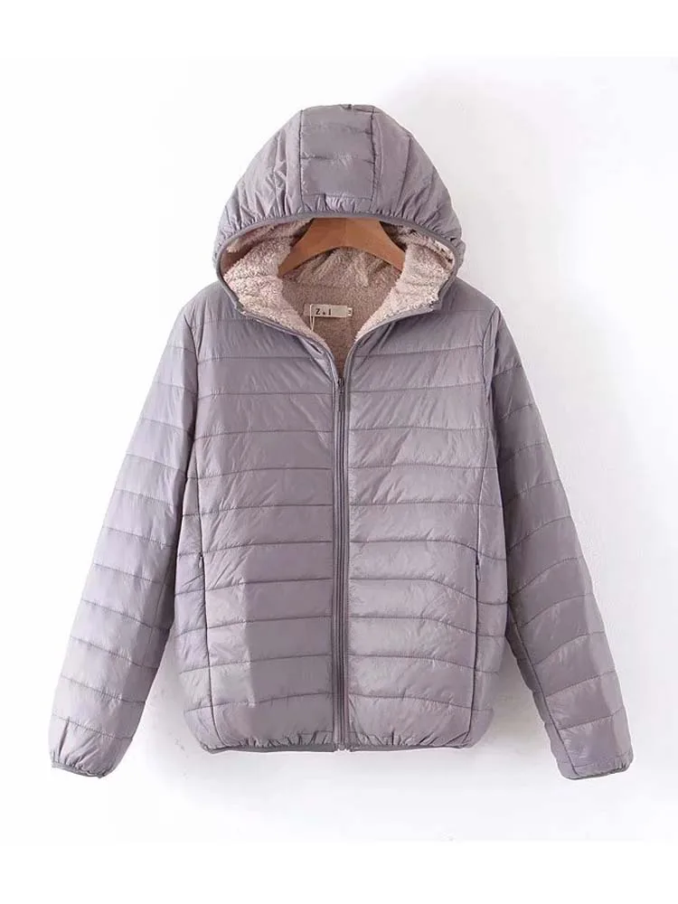 2024 New Women Winter Jackets Windproof Cotton Padded Parkas Elegant Fashion Hooded Quilted Coat Female Velvet Outerwear Tops