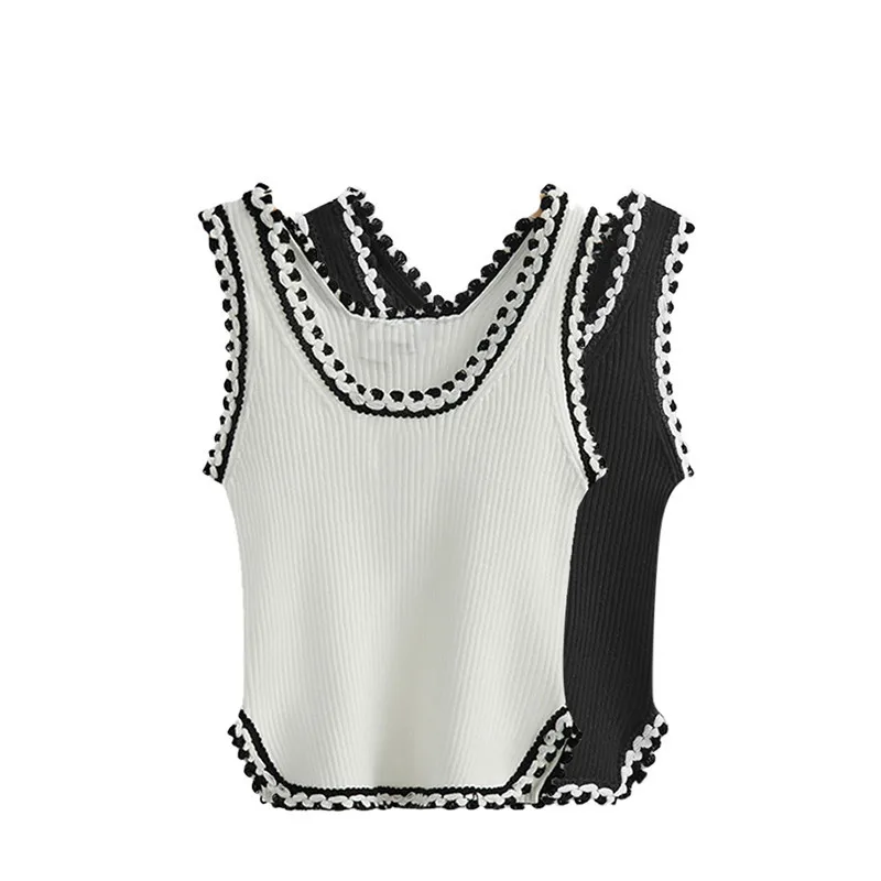 

Sexy Women Black Solid Knit Tank Top Summer Sleeveless Grunge Crop Top Harajuku Cute Baby Tee Y2K Plain Streetwear Camis Vest