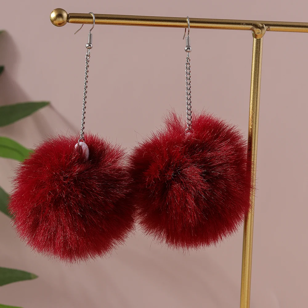 Aihua Bunte Flauschige Fell-Pompon-Ohrringe Weiche Kunstfell-Kaninchenball-Ohrringe für Frauen Kinder Schmuck Geschenke – Detail 5